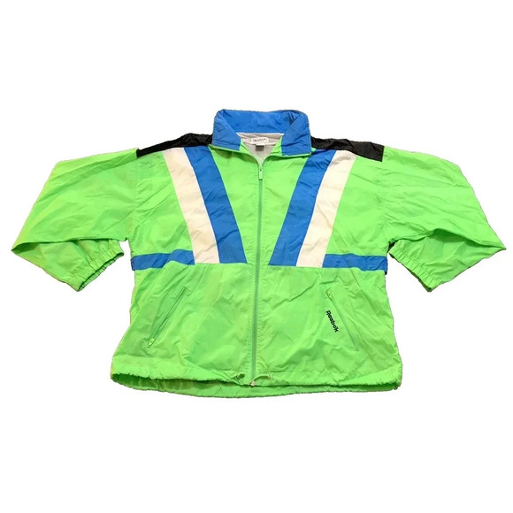 Sportswear Other - Vintage 90s Reebok Sport Color Block Neon Green Blue White Jacket Windbreaker XL